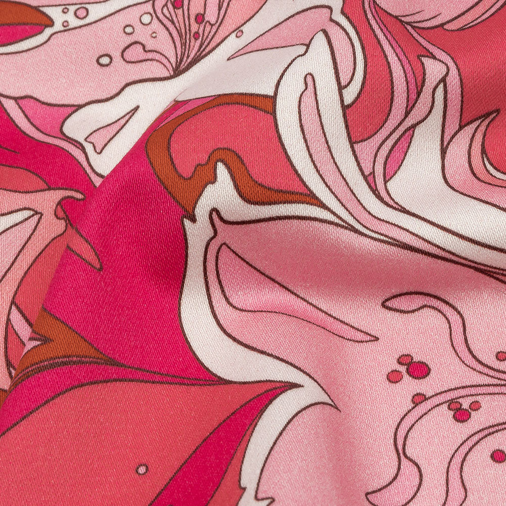 Stretch Cotton Sateen - Pink and White Floral - Far Out Florals Print - Mood Exclusive Groove Collection - Detail Stretch Cotton Sateen - Pink and White Floral - Far Out Florals Print - Mood Exclusive Groove Collection - Detail