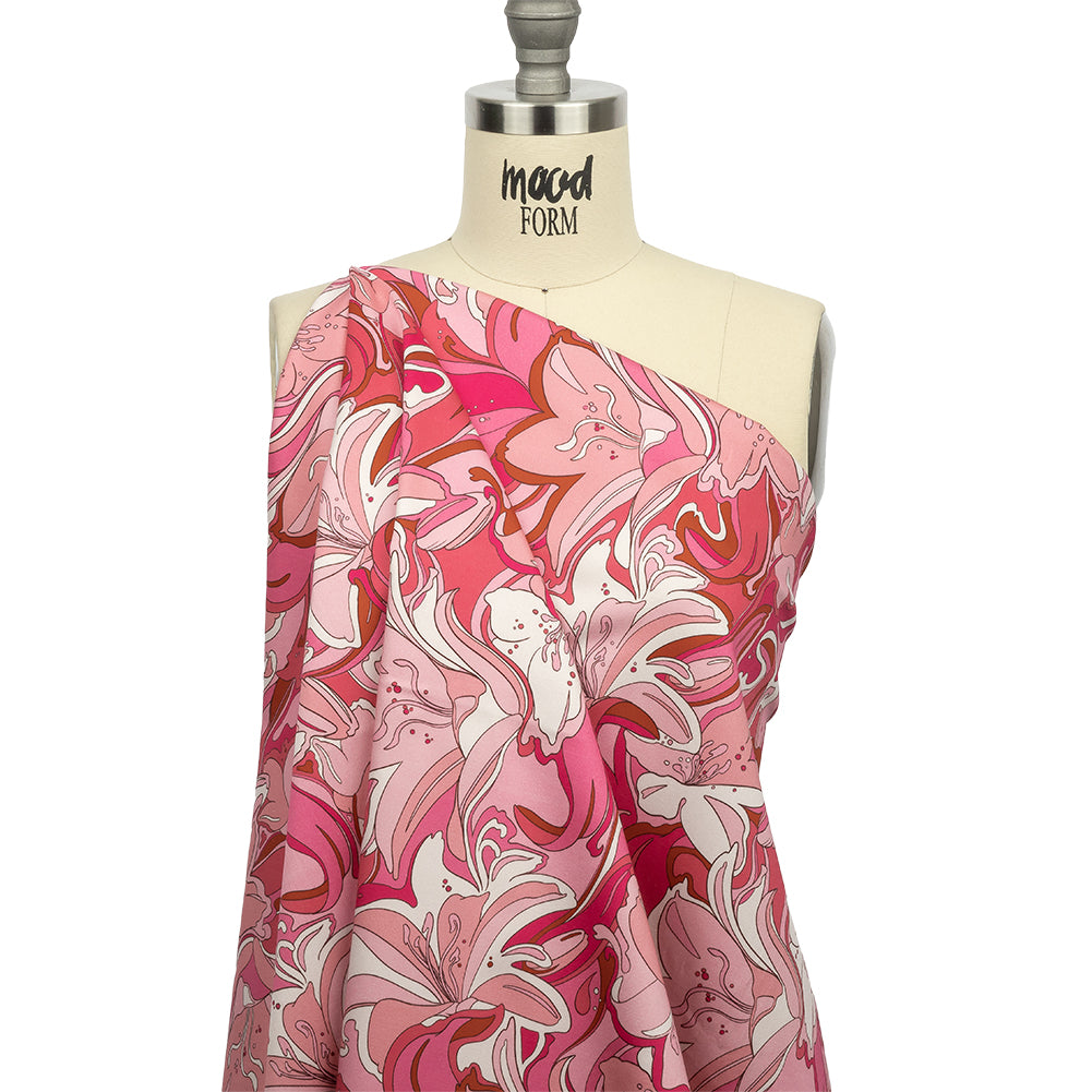 Stretch Cotton Sateen - Pink and White Floral - Far Out Florals Print - Mood Exclusive Groove Collection - Drape Stretch Cotton Sateen - Pink and White Floral - Far Out Florals Print - Mood Exclusive Groove Collection - Drape