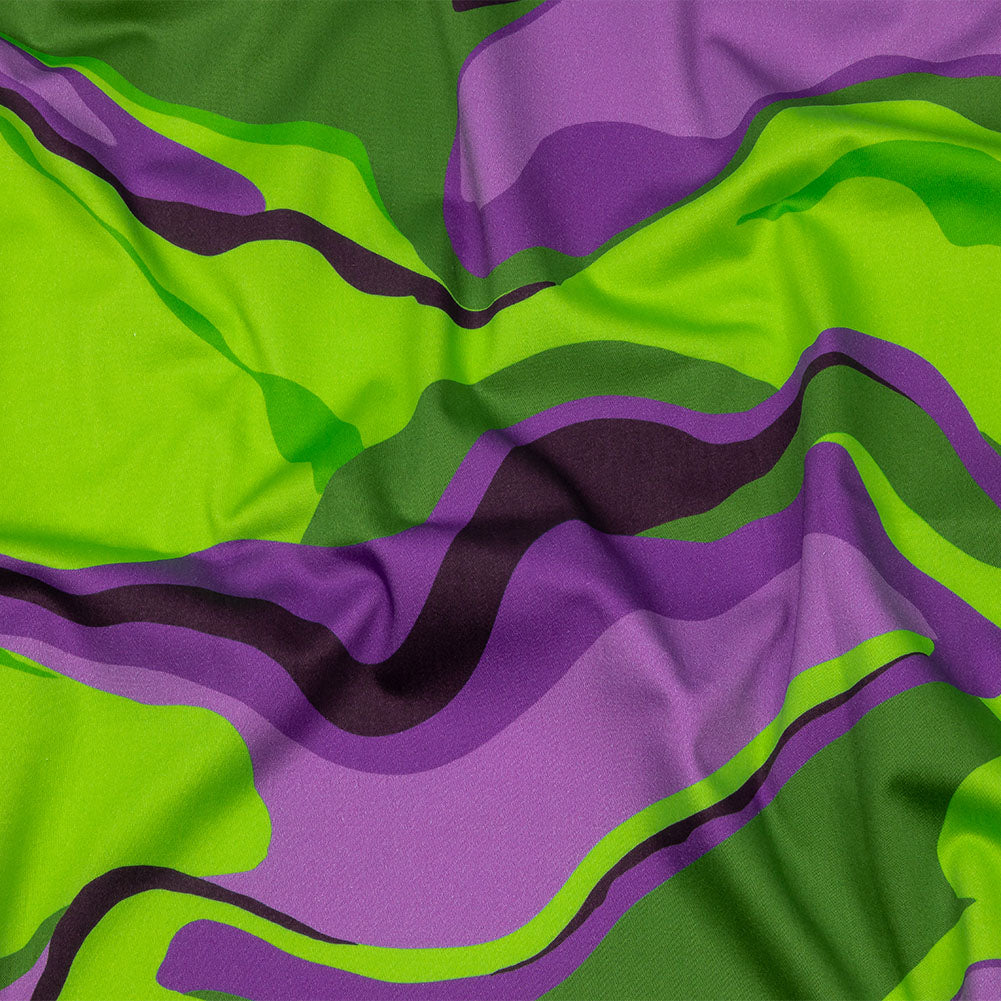 Stretch Cotton Sateen - Purple and Green Abstract - Seen and Unseen Print - Mood Exclusive Groove Collection Stretch Cotton Sateen - Purple and Green Abstract - Seen and Unseen Print - Mood Exclusive Groove Collection