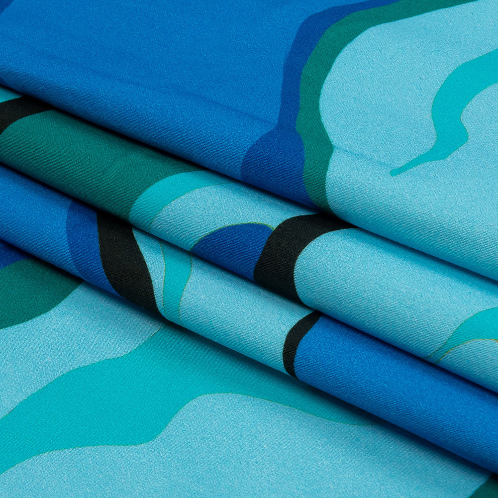 Stretch Cotton Sateen - Blue Abstract - Seen and Unseen Print - Mood Exclusive Groove Collection - Folded Stretch Cotton Sateen - Blue Abstract - Seen and Unseen Print - Mood Exclusive Groove Collection - Folded