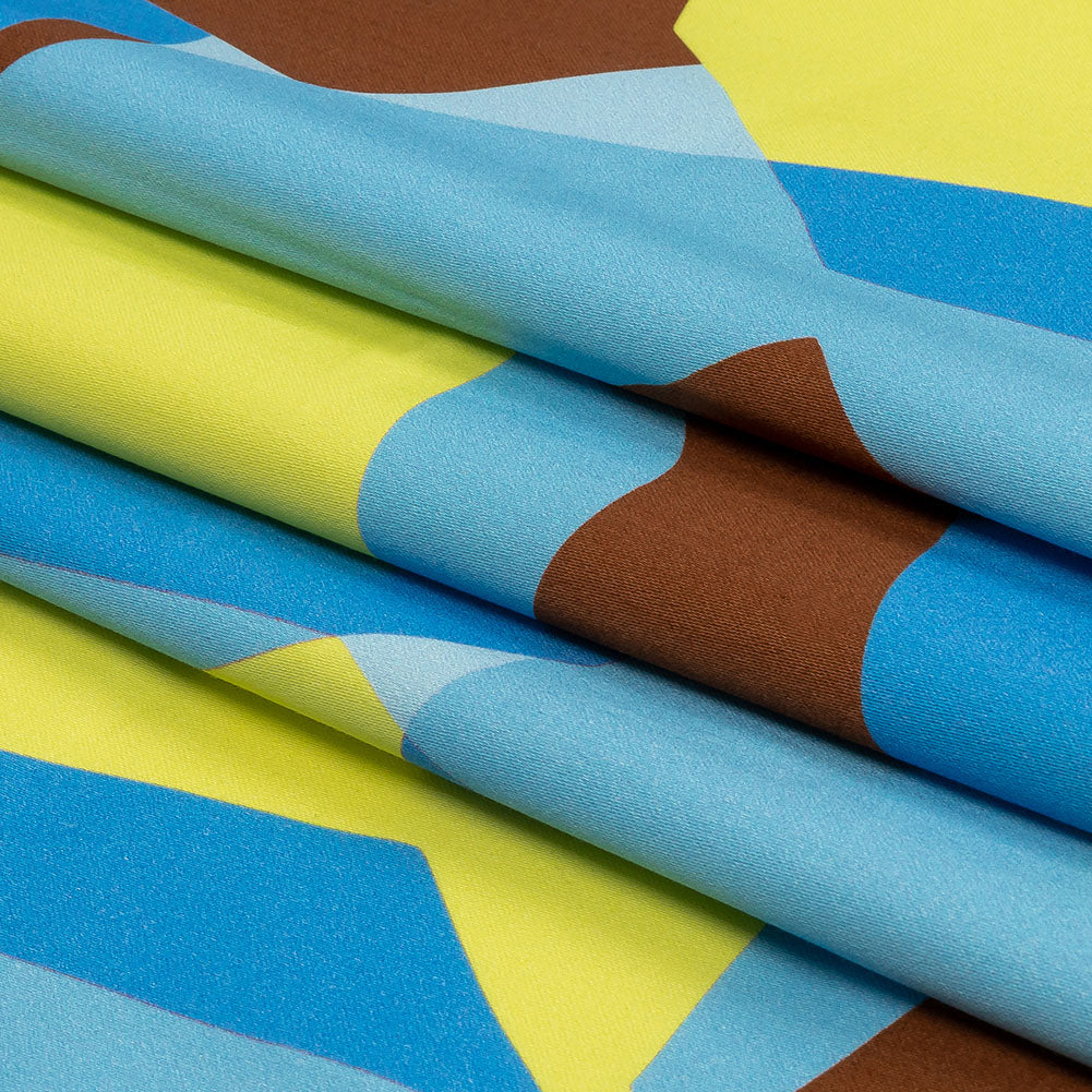 Stretch Cotton Sateen - Blue and Yellow Geometric - Gemstone Jubilee Print - Mood Exclusive Groove Collection - Folded Stretch Cotton Sateen - Blue and Yellow Geometric - Gemstone Jubilee Print - Mood Exclusive Groove Collection - Folded