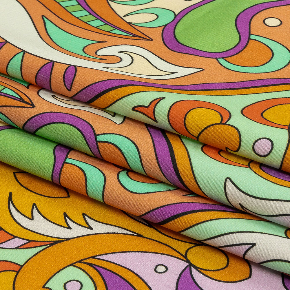 Stretch Cotton Sateen - Orange Paisley Diamonds - Bejeweled Blaze Print - Mood Exclusive Groove Collection - Folded Stretch Cotton Sateen - Orange Paisley Diamonds - Bejeweled Blaze Print - Mood Exclusive Groove Collection - Folded