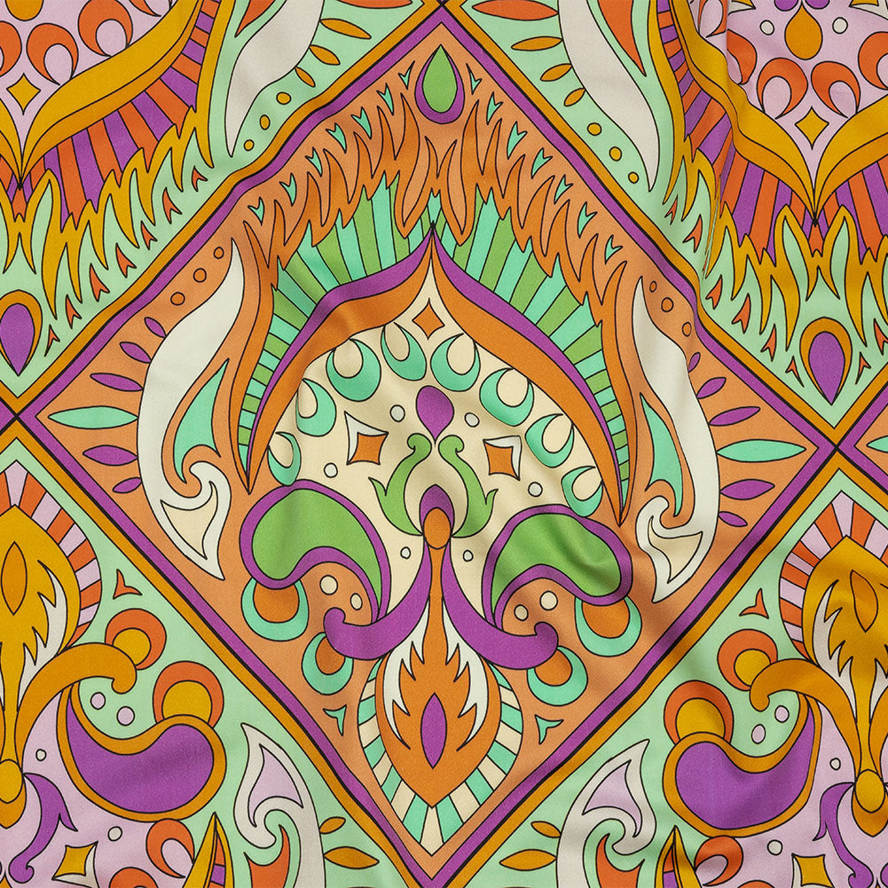 Stretch Cotton Sateen - Orange Paisley Diamonds - Bejeweled Blaze Print - Mood Exclusive Groove Collection Stretch Cotton Sateen - Orange Paisley Diamonds - Bejeweled Blaze Print - Mood Exclusive Groove Collection