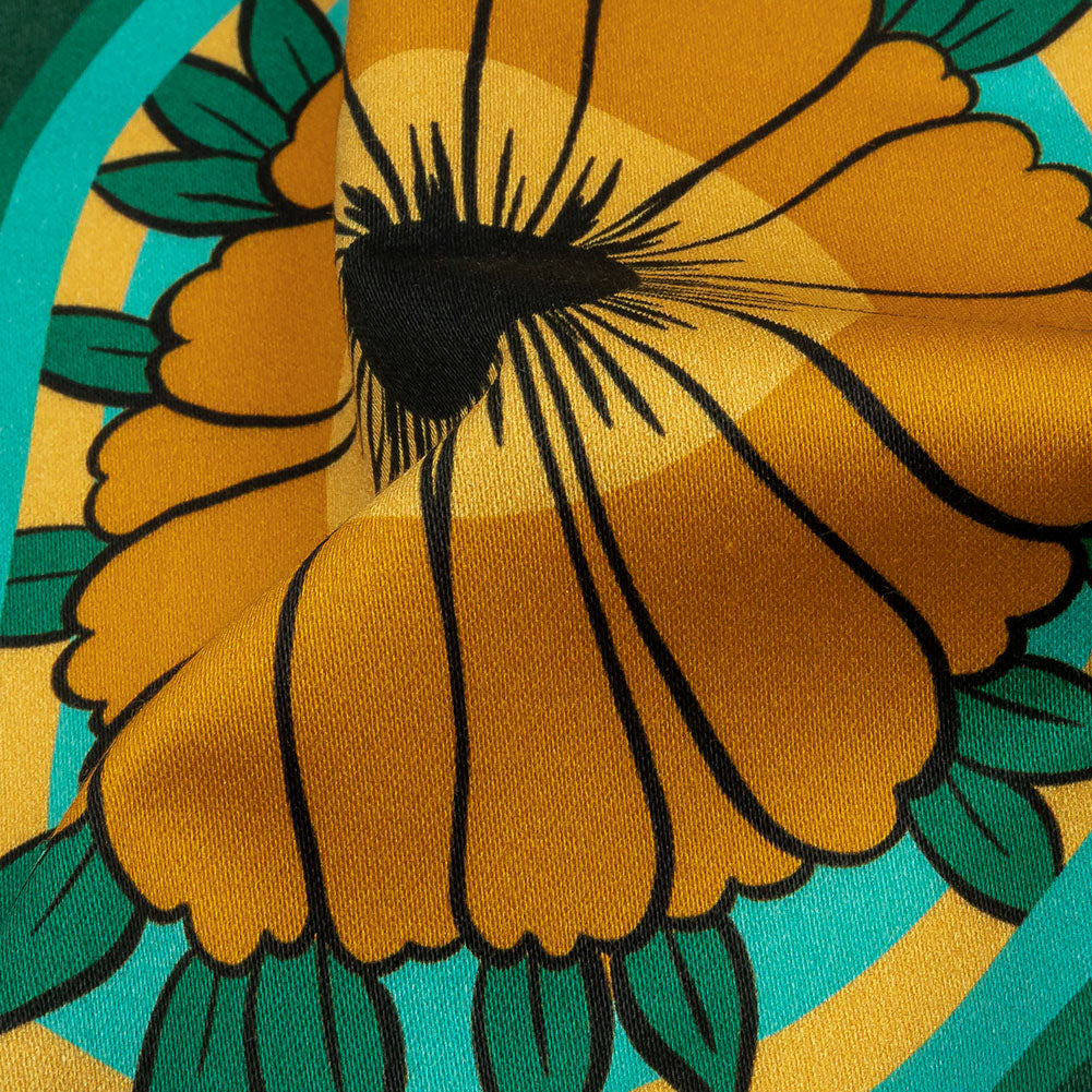 Stretch Cotton Sateen - Yellow and Teal Floral Ogees - Sunrise Divine Print - Mood Exclusive Groove Collection Stretch Cotton Sateen - Yellow and Teal Floral Ogees - Sunrise Divine Print - Mood Exclusive Groove Collection