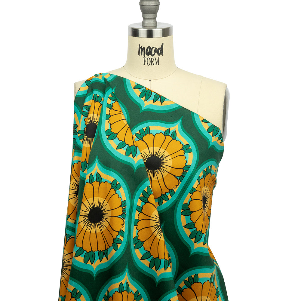Stretch Cotton Sateen - Yellow and Teal Floral Ogees - Sunrise Divine Print - Mood Exclusive Groove Collection Stretch Cotton Sateen - Yellow and Teal Floral Ogees - Sunrise Divine Print - Mood Exclusive Groove Collection