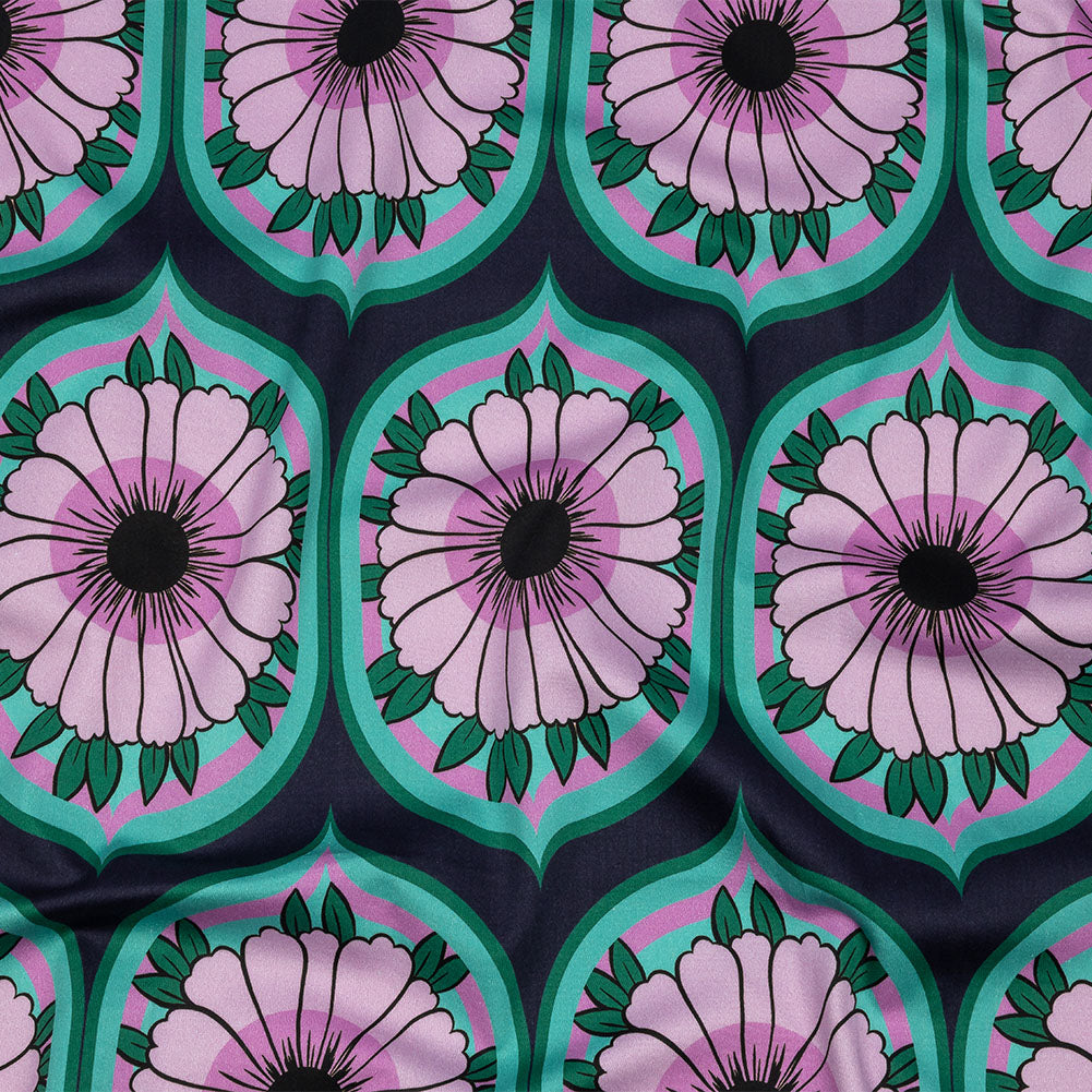Stretch Cotton Sateen - Lavender and Teal Floral Ogees - Sunrise Divine Print - Mood Exclusive Groove Collection Stretch Cotton Sateen - Lavender and Teal Floral Ogees - Sunrise Divine Print - Mood Exclusive Groove Collection