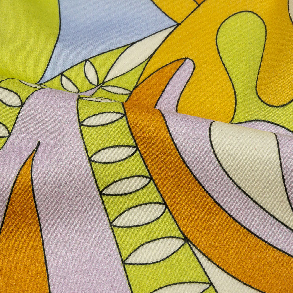 Stretch Cotton Sateen - Lime, Blue and Brown Paisley and Abstract - Surf City Psychedelia Print - Mood Exclusive Groove Collection Stretch Cotton Sateen - Lime, Blue and Brown Paisley and Abstract - Surf City Psychedelia Print - Mood Exclusive Groove Collection