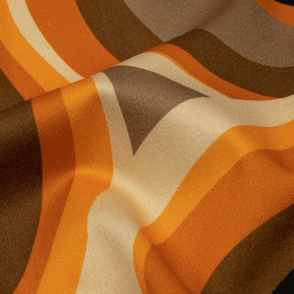 Stretch Cotton Sateen - Brown and Orange Abstract - Lava Flows Print - Mood Exclusive Groove Collection Stretch Cotton Sateen - Brown and Orange Abstract - Lava Flows Print - Mood Exclusive Groove Collection