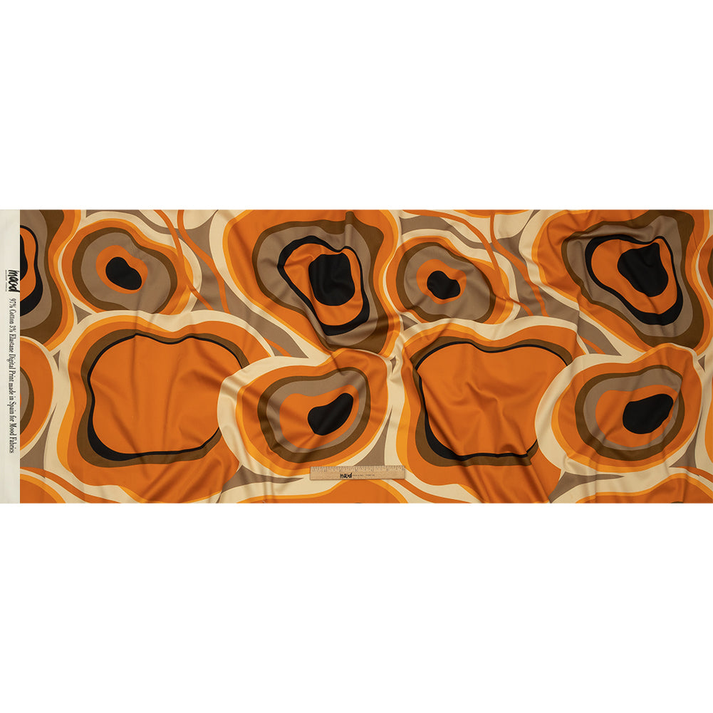 Stretch Cotton Sateen - Brown and Orange Abstract - Lava Flows Print - Mood Exclusive Groove Collection Stretch Cotton Sateen - Brown and Orange Abstract - Lava Flows Print - Mood Exclusive Groove Collection