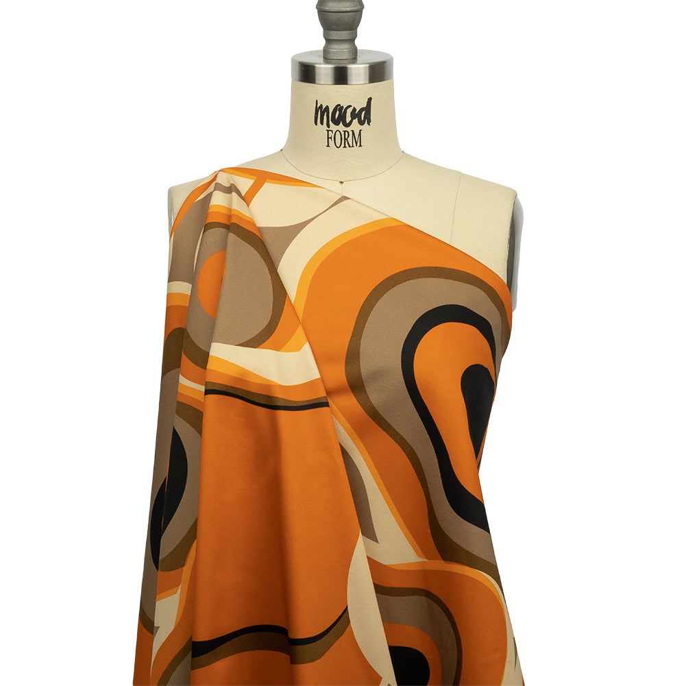 Stretch Cotton Sateen - Brown and Orange Abstract - Lava Flows Print - Mood Exclusive Groove Collection Stretch Cotton Sateen - Brown and Orange Abstract - Lava Flows Print - Mood Exclusive Groove Collection