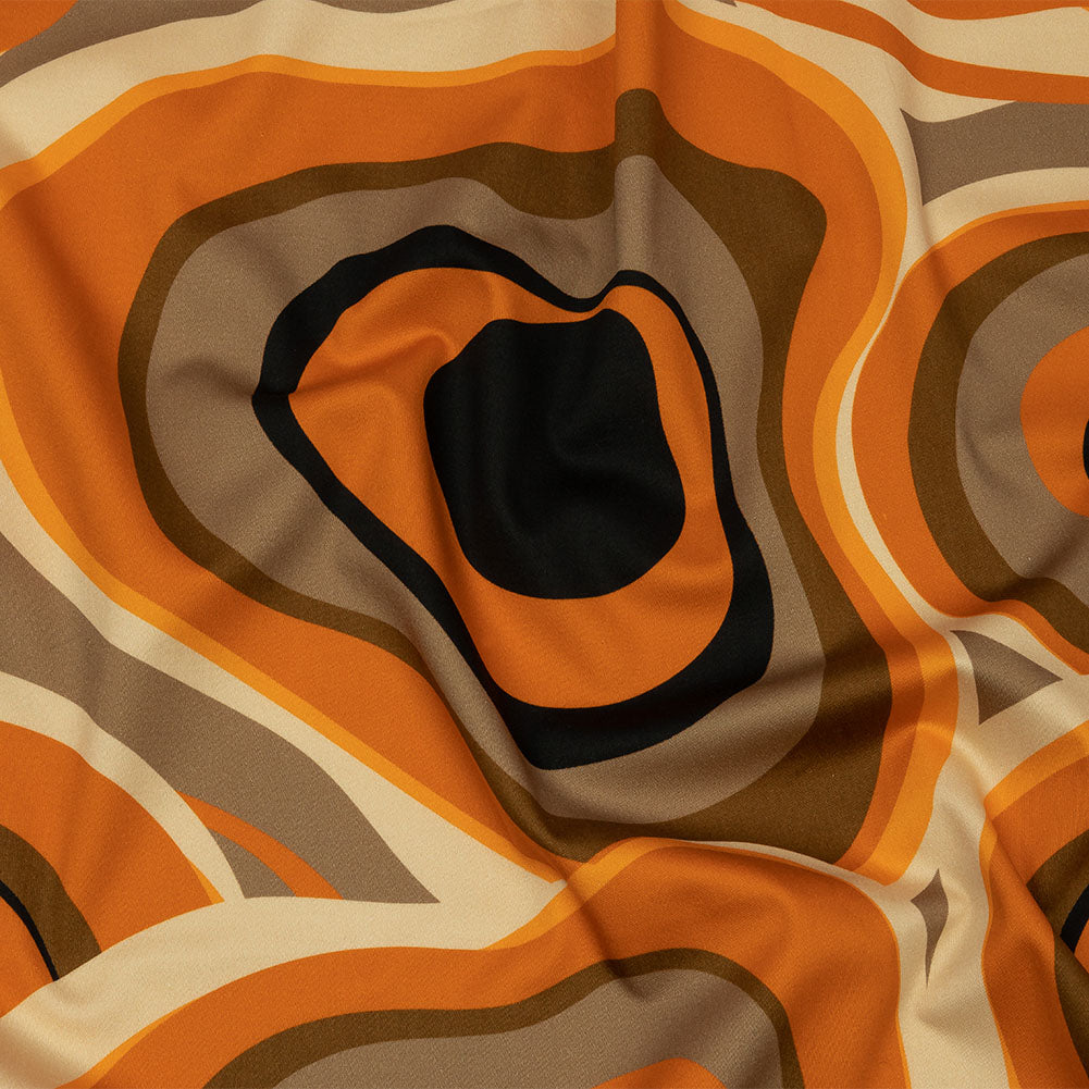 Stretch Cotton Sateen - Brown and Orange Abstract - Lava Flows Print - Mood Exclusive Groove Collection Stretch Cotton Sateen - Brown and Orange Abstract - Lava Flows Print - Mood Exclusive Groove Collection