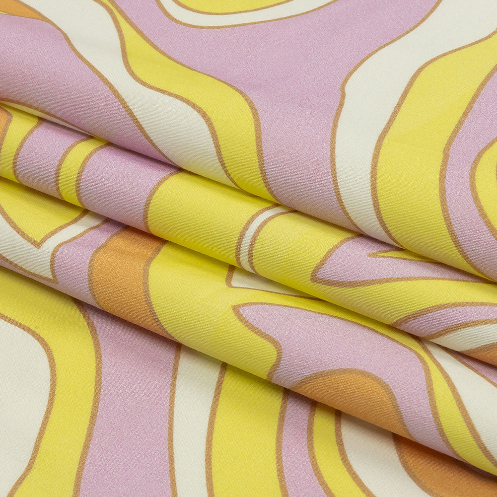 Stretch Cotton Sateen - Light Purple and Yellow Abstract - Carnival Candy Print - Mood Exclusive Groove Collection Stretch Cotton Sateen - Light Purple and Yellow Abstract - Carnival Candy Print - Mood Exclusive Groove Collection