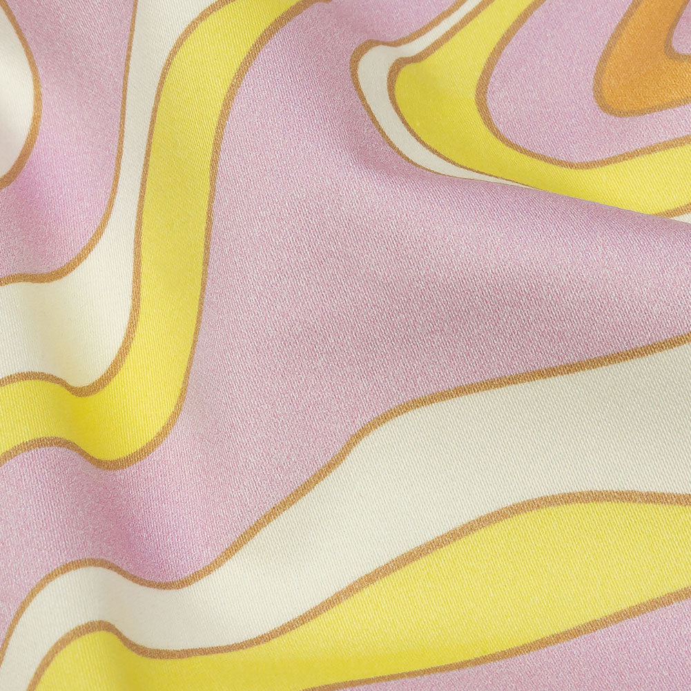 Stretch Cotton Sateen - Light Purple and Yellow Abstract - Carnival Candy Print - Mood Exclusive Groove Collection Stretch Cotton Sateen - Light Purple and Yellow Abstract - Carnival Candy Print - Mood Exclusive Groove Collection