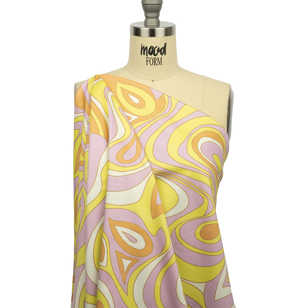 Stretch Cotton Sateen - Light Purple and Yellow Abstract - Carnival Candy Print - Mood Exclusive Groove Collection Stretch Cotton Sateen - Light Purple and Yellow Abstract - Carnival Candy Print - Mood Exclusive Groove Collection