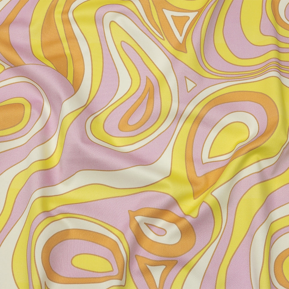 Stretch Cotton Sateen - Light Purple and Yellow Abstract - Carnival Candy Print - Mood Exclusive Groove Collection Stretch Cotton Sateen - Light Purple and Yellow Abstract - Carnival Candy Print - Mood Exclusive Groove Collection