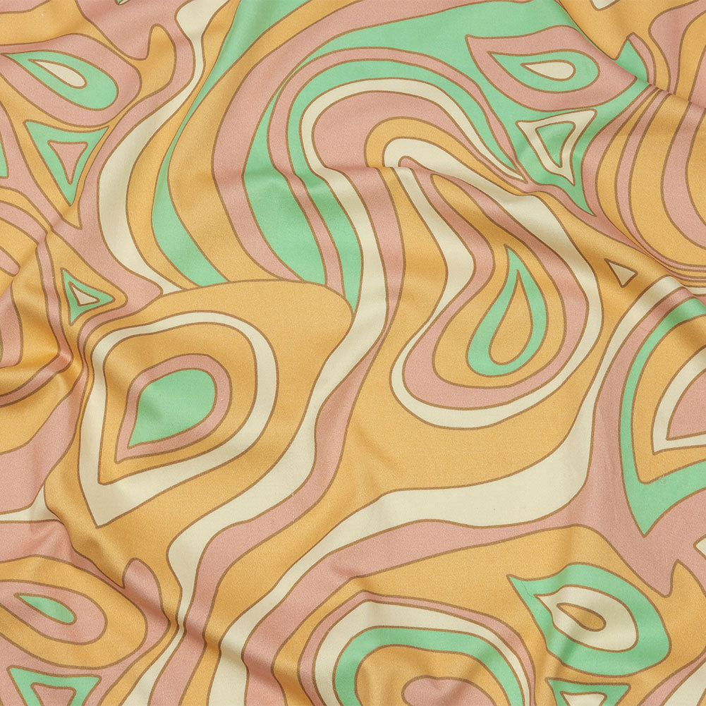 Stretch Cotton Sateen - Light Green, Orange and Pink Abstract - Carnival Candy Print - Mood Exclusive Groove Collection Stretch Cotton Sateen - Light Green, Orange and Pink Abstract - Carnival Candy Print - Mood Exclusive Groove Collection