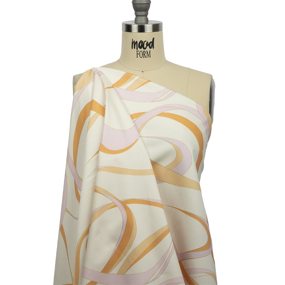 Stretch Cotton Sateen - White, Orange and Lavender Ribbons - Free Spirit Print - Mood Exclusive Groove Collection Stretch Cotton Sateen - White, Orange and Lavender Ribbons - Free Spirit Print - Mood Exclusive Groove Collection