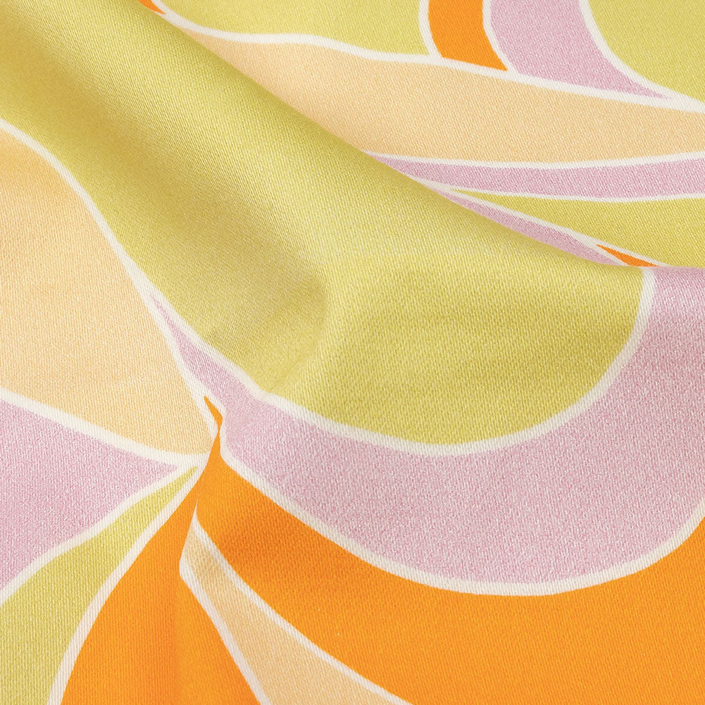 Stretch Cotton Sateen - Orange, Green and Purple Abstract - All Summer Long Print - Mood Exclusive Groove Collection - Detail Stretch Cotton Sateen - Orange, Green and Purple Abstract - All Summer Long Print - Mood Exclusive Groove Collection - Detail