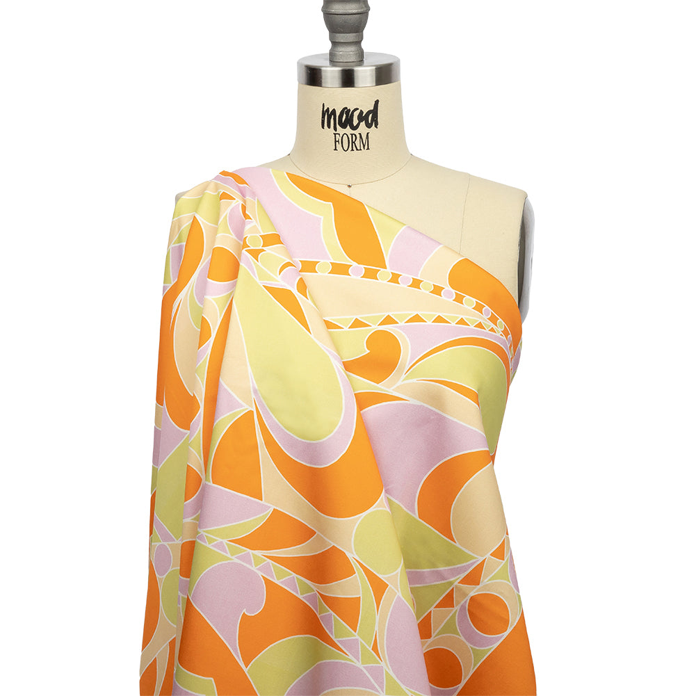 Stretch Cotton Sateen - Orange, Green and Purple Abstract - All Summer Long Print - Mood Exclusive Groove Collection - Drape Stretch Cotton Sateen - Orange, Green and Purple Abstract - All Summer Long Print - Mood Exclusive Groove Collection - Drape