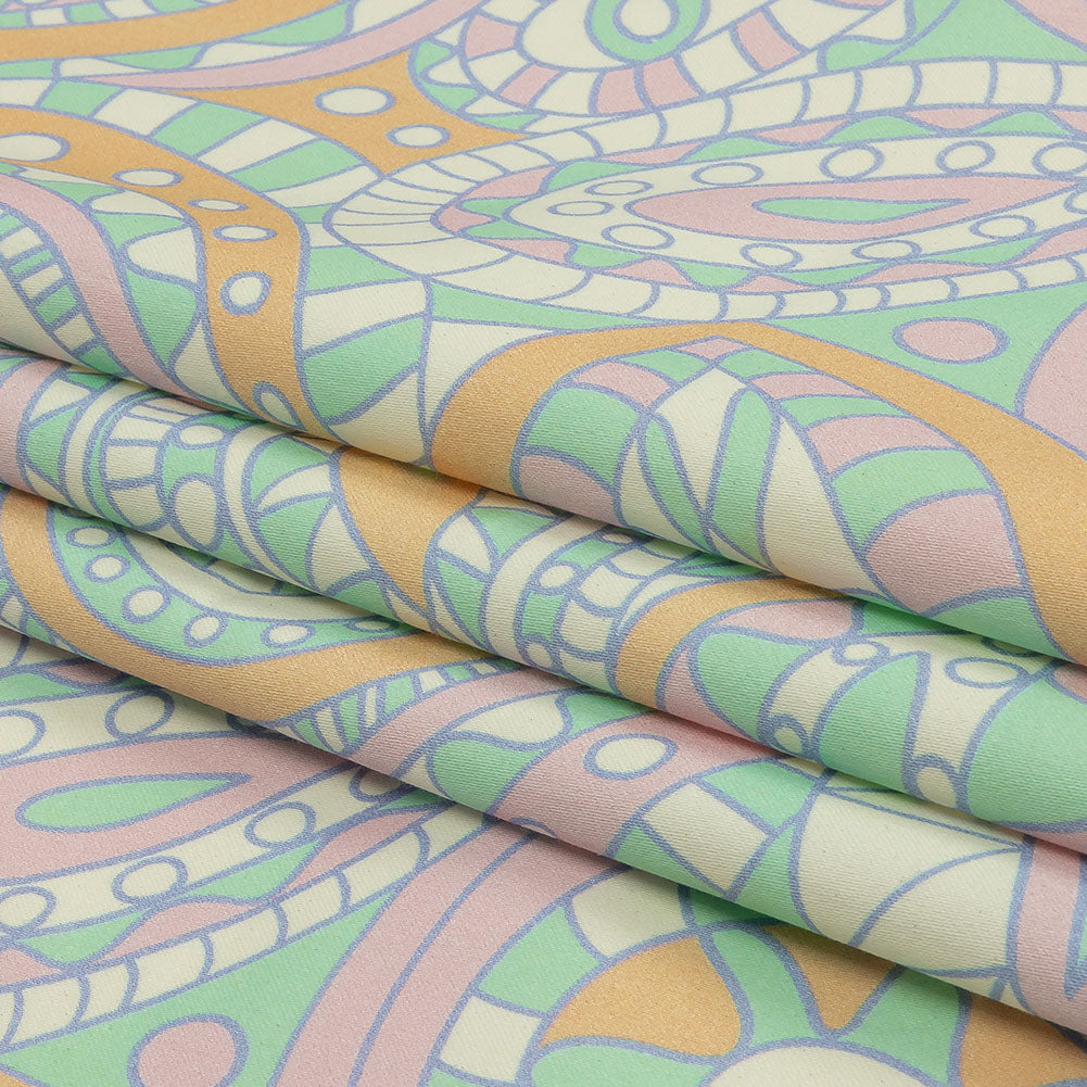 1 Yard of Stretch Cotton Sateen - Green and Cream Chunky Paisley - Glass Carnival Print - Mood Exclusive Groove Collection - Folded 1 Yard of Stretch Cotton Sateen - Green and Cream Chunky Paisley - Glass Carnival Print - Mood Exclusive Groove Collection - Folded