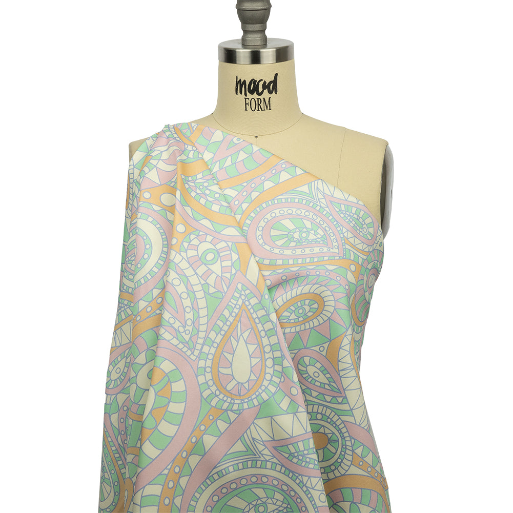 1 Yard of Stretch Cotton Sateen - Green and Cream Chunky Paisley - Glass Carnival Print - Mood Exclusive Groove Collection - Drape 1 Yard of Stretch Cotton Sateen - Green and Cream Chunky Paisley - Glass Carnival Print - Mood Exclusive Groove Collection - Drape