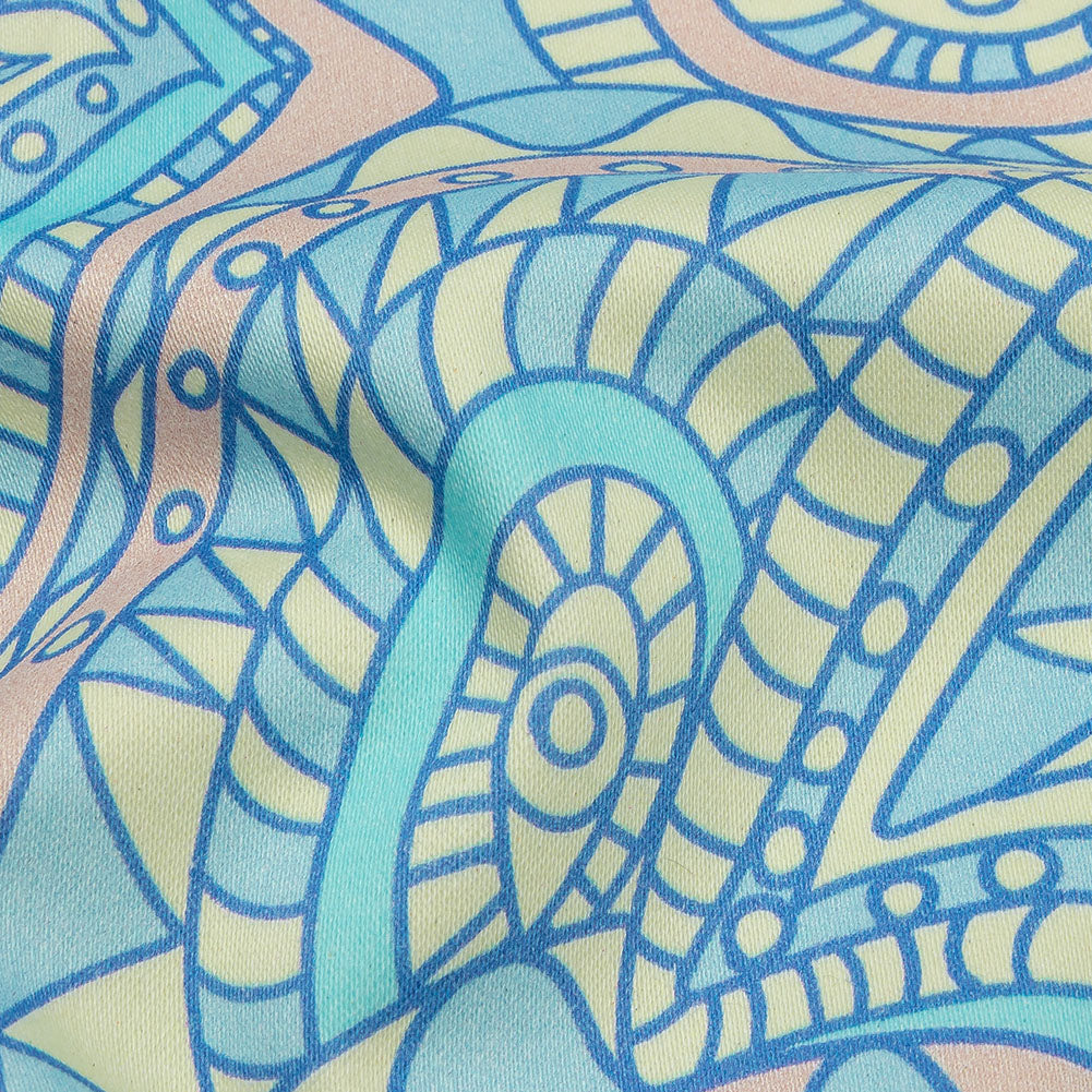 Stretch Cotton Sateen - Blue and Peach Chunky Paisley - Glass Carnival Print - Mood Exclusive Groove Collection - Detail Stretch Cotton Sateen - Blue and Peach Chunky Paisley - Glass Carnival Print - Mood Exclusive Groove Collection - Detail