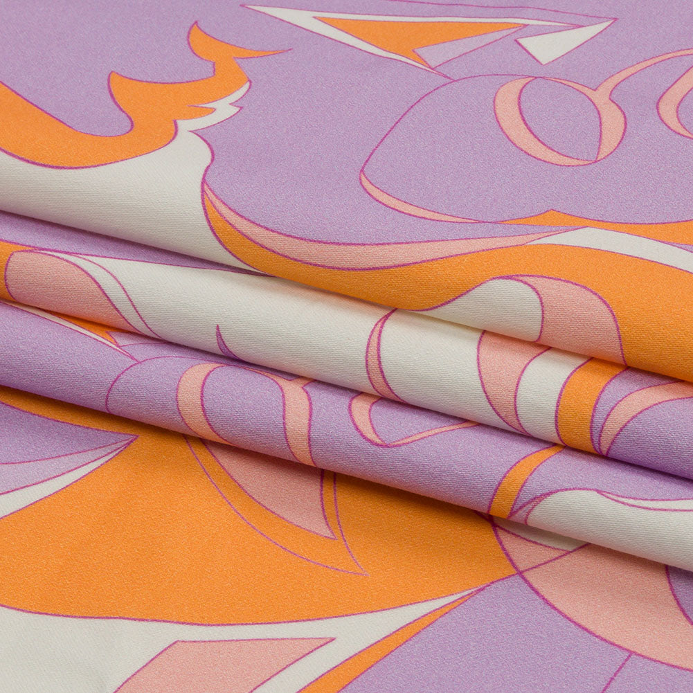 Stretch Cotton Sateen - Lilac and Orange Abstract - Lost at Last Print - Mood Exclusive Groove Collection Stretch Cotton Sateen - Lilac and Orange Abstract - Lost at Last Print - Mood Exclusive Groove Collection