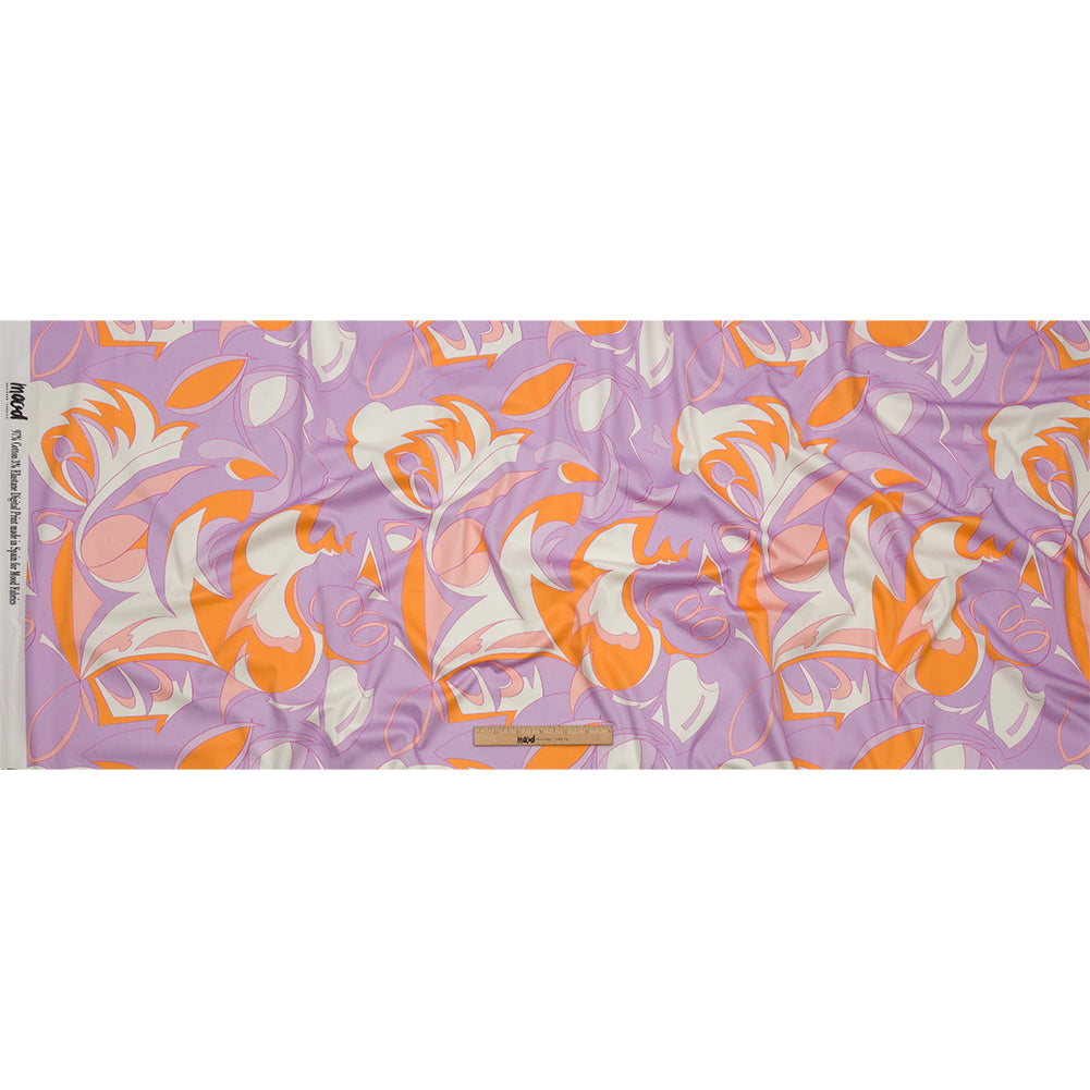 Stretch Cotton Sateen - Lilac and Orange Abstract - Lost at Last Print - Mood Exclusive Groove Collection Stretch Cotton Sateen - Lilac and Orange Abstract - Lost at Last Print - Mood Exclusive Groove Collection