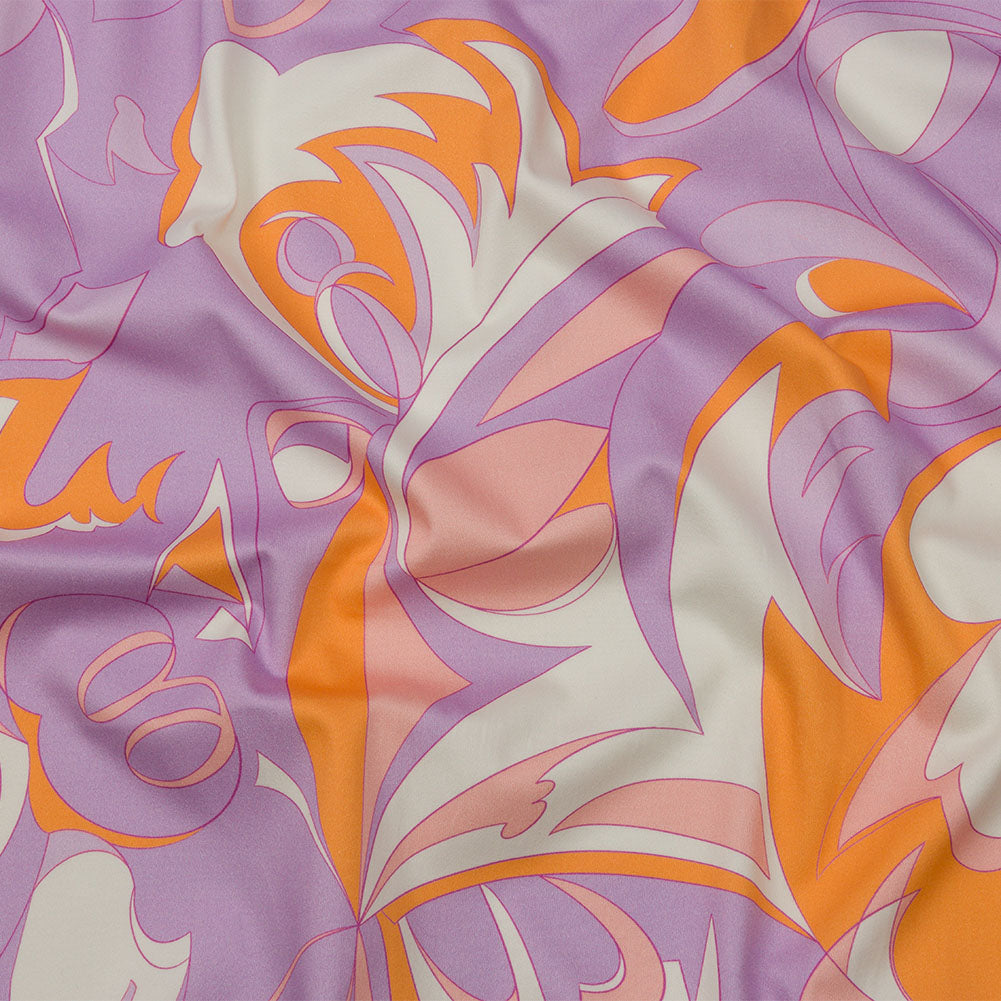 Stretch Cotton Sateen - Lilac and Orange Abstract - Lost at Last Print - Mood Exclusive Groove Collection Stretch Cotton Sateen - Lilac and Orange Abstract - Lost at Last Print - Mood Exclusive Groove Collection