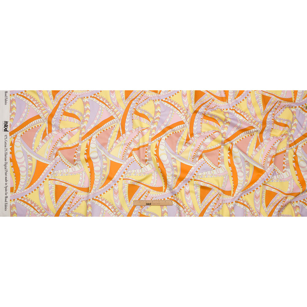 Stretch Cotton Sateen - Pink and Orange Geometric Abstract - Lizard Leap Print - Mood Exclusive Groove Collection Stretch Cotton Sateen - Pink and Orange Geometric Abstract - Lizard Leap Print - Mood Exclusive Groove Collection