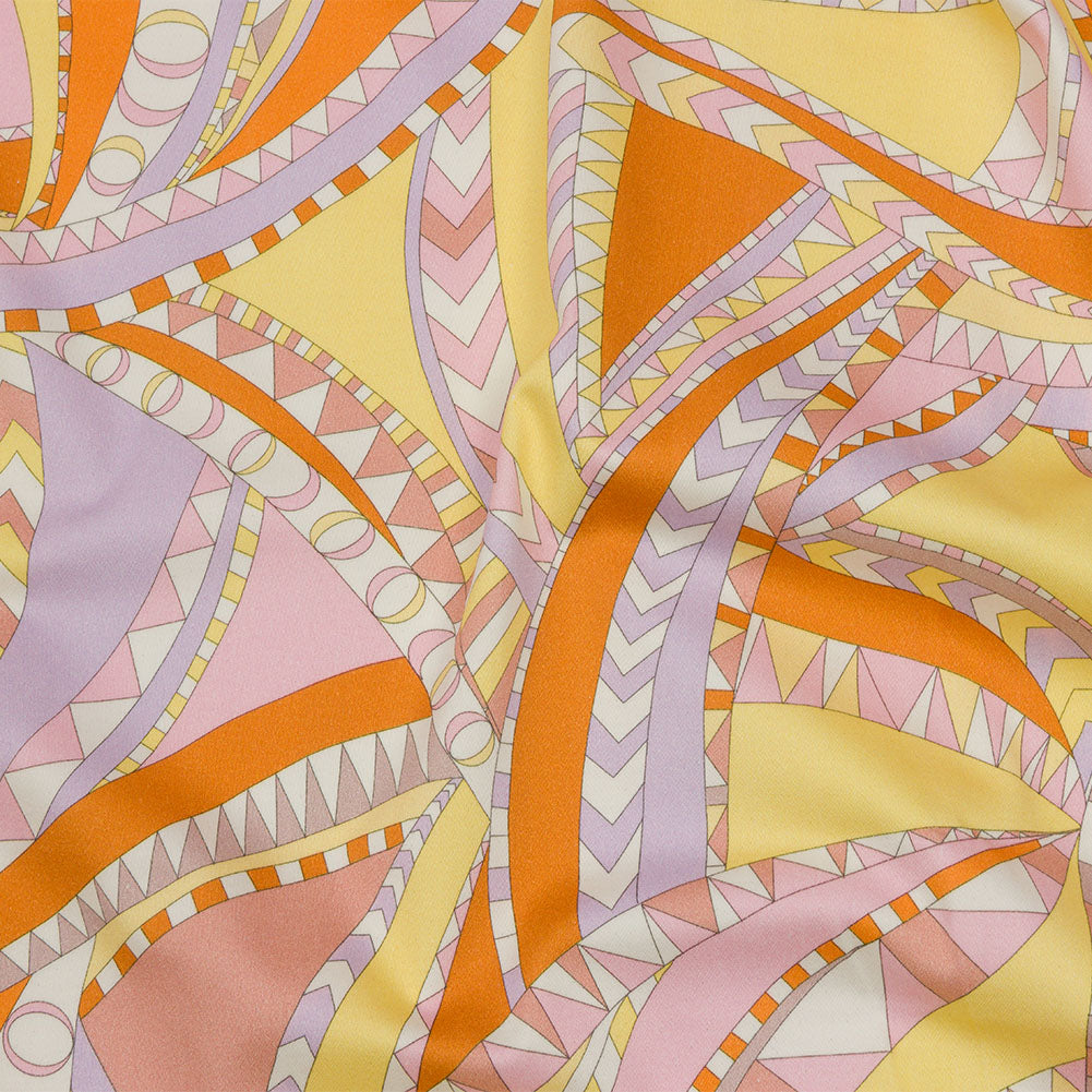 Stretch Cotton Sateen - Pink and Orange Geometric Abstract - Lizard Leap Print - Mood Exclusive Groove Collection Stretch Cotton Sateen - Pink and Orange Geometric Abstract - Lizard Leap Print - Mood Exclusive Groove Collection