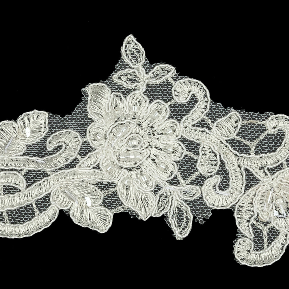 Off White Floral Beaded Bridal Lace Trim with White Cording - 2.5" Detail Off White Floral Beaded Bridal Lace Trim with White Cording - 2.5" Detail
