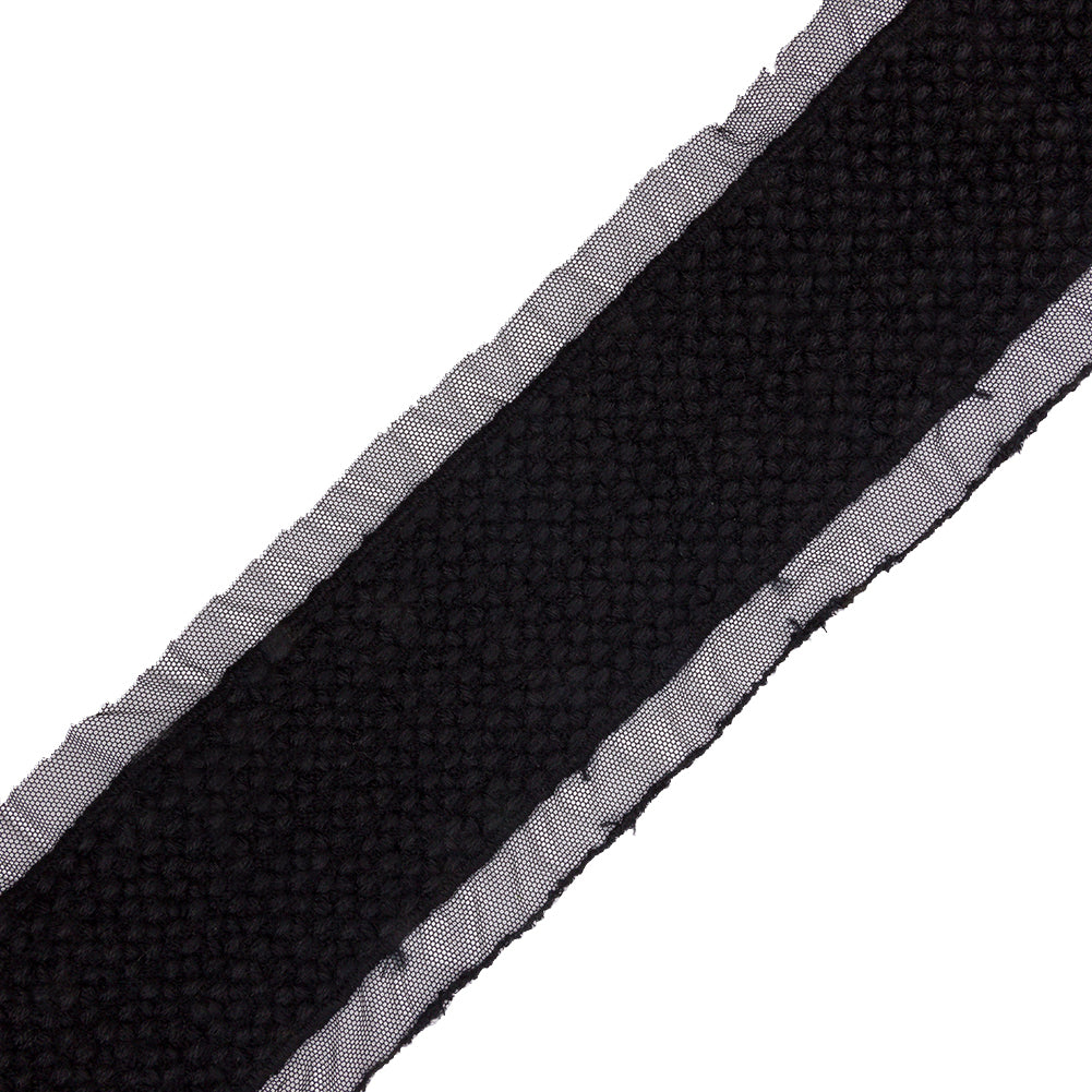 Black Little Circles Wool Embroidered Lace Trim on Mesh Ground - 2.375" Black Little Circles Wool Embroidered Lace Trim on Mesh Ground - 2.375"