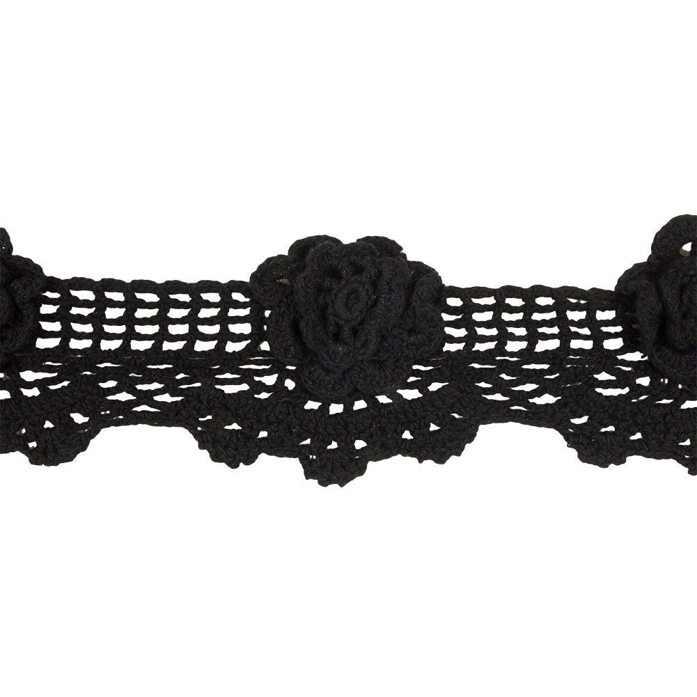 Black 3D Flowers Scalloped Crochet Lace Trim - 3.25" Black 3D Flowers Scalloped Crochet Lace Trim - 3.25"
