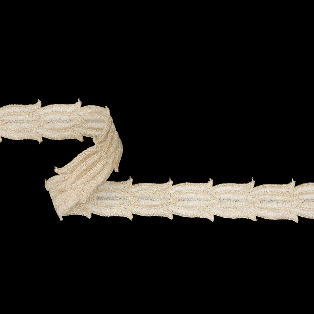 Ivory and White Two-Tone Tulip Chain Embroidered Trim - 1" Ivory and White Two-Tone Tulip Chain Embroidered Trim - 1"