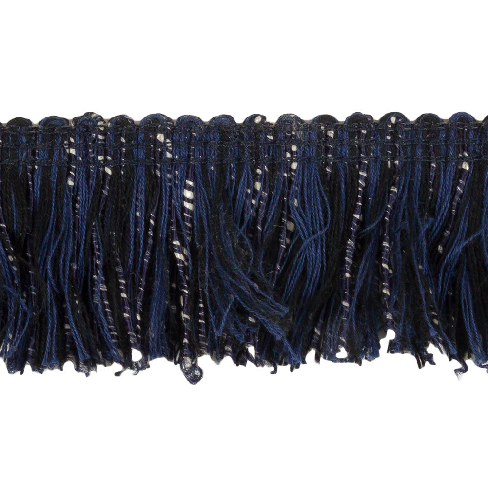 Black, Navy and White Mottled Cotton Brush Fringe Trim - 1.5" Detail Black, Navy and White Mottled Cotton Brush Fringe Trim - 1.5" Detail