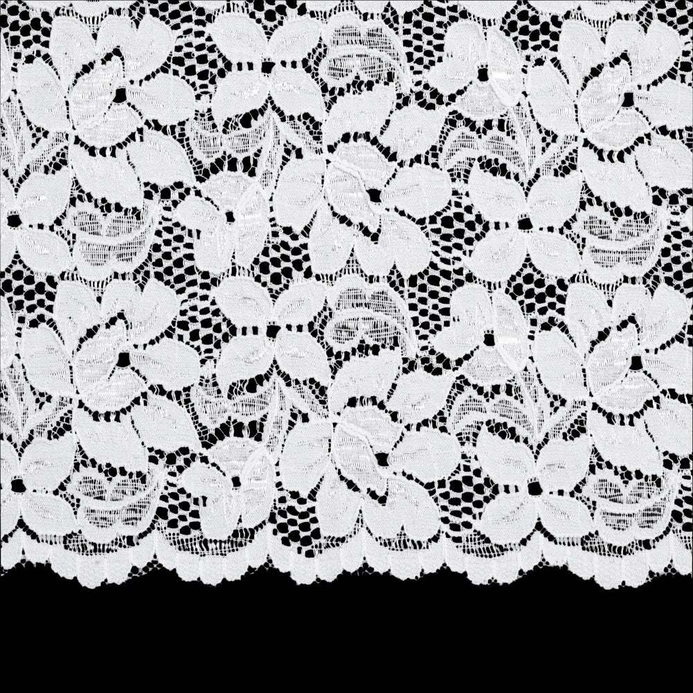 Shimmering White Floral Stretch Lace Trim with Scalloped Edges - 11.25" Detail Shimmering White Floral Stretch Lace Trim with Scalloped Edges - 11.25" Detail