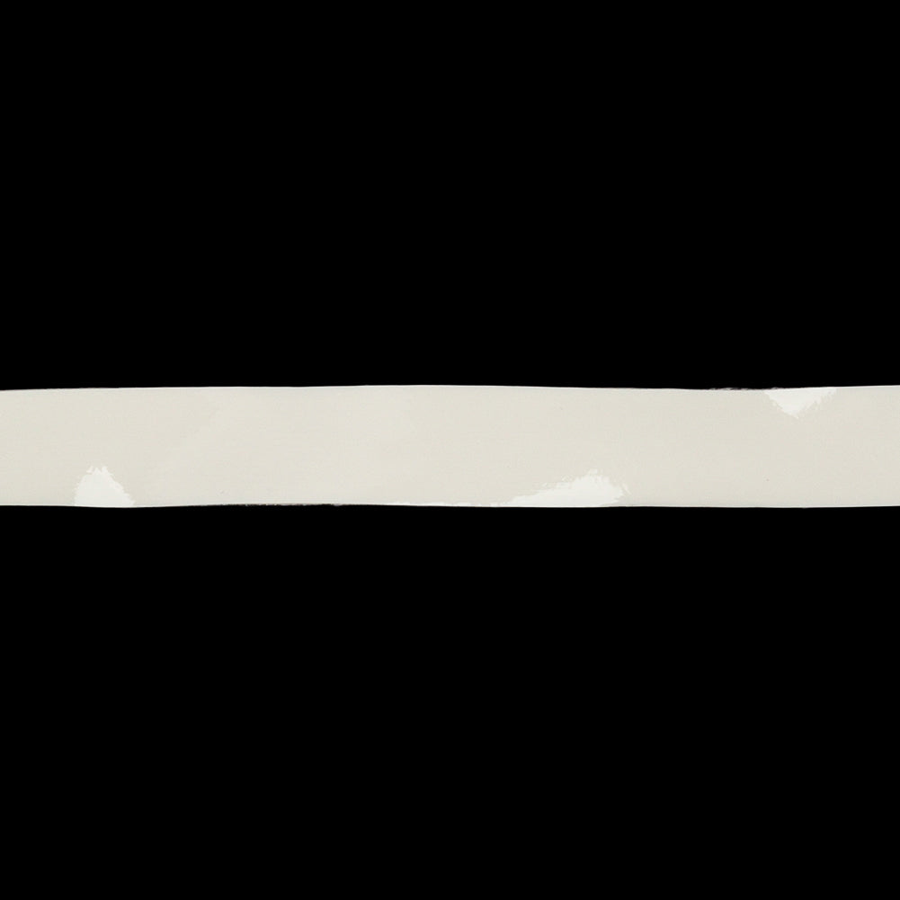 Ivory Glossy Faux Leather Tape Trim with Knit Back - 0.375" Detail Ivory Glossy Faux Leather Tape Trim with Knit Back - 0.375" Detail