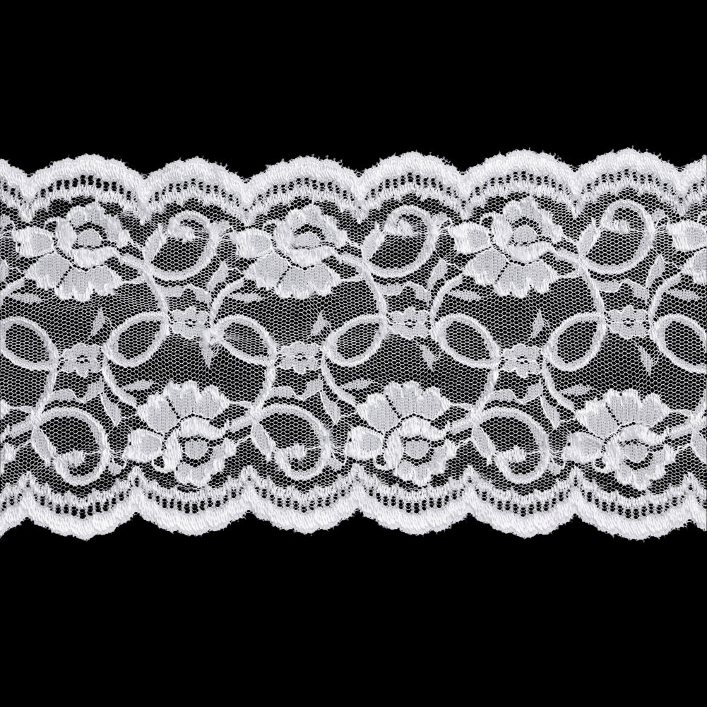 Luminous White Floral Embroidered Tulle Lace Trim with Scalloped Edges - 6.5" Luminous White Floral Embroidered Tulle Lace Trim with Scalloped Edges - 6.5"