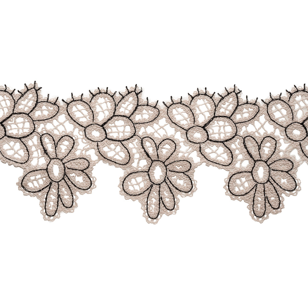 Vanilla and Black Floral Outlines Lace Trim - 3.125" Vanilla and Black Floral Outlines Lace Trim - 3.125"