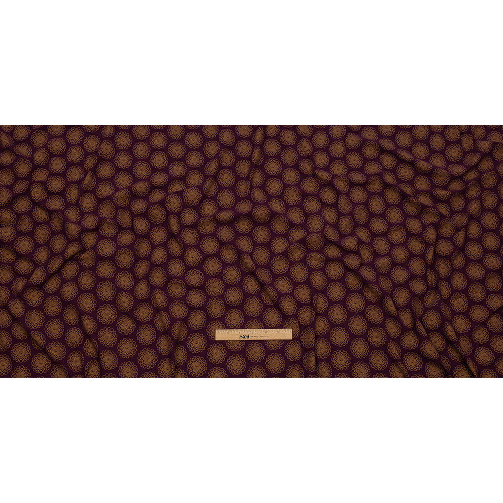 Italian Grape and Metallic Dark Gold Floral Circles Stretch Nylon Jersey Full Italian Grape and Metallic Dark Gold Floral Circles Stretch Nylon Jersey Full