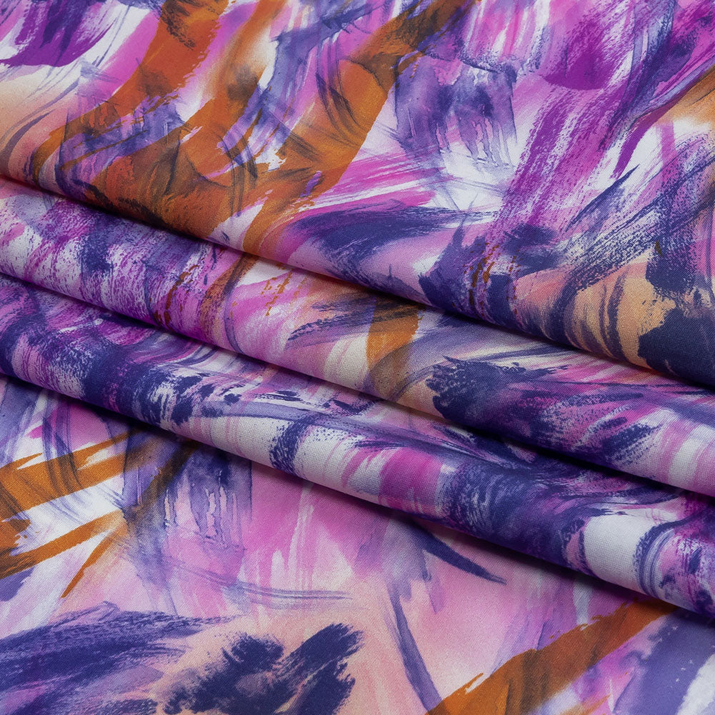 Pink, Purple and Orange Wild Brushstrokes Stretch Nylon Tricot Folded Pink, Purple and Orange Wild Brushstrokes Stretch Nylon Tricot Folded