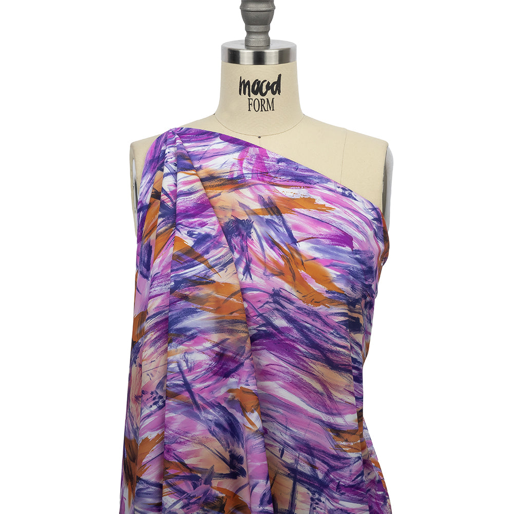 Pink, Purple and Orange Wild Brushstrokes Stretch Nylon Tricot Drape Pink, Purple and Orange Wild Brushstrokes Stretch Nylon Tricot Drape
