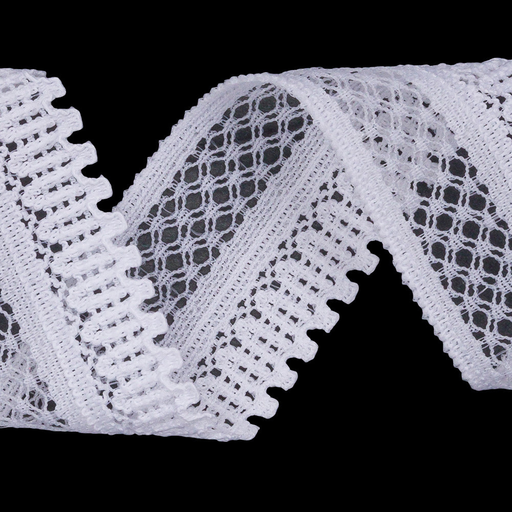 White Latticework and Scallops Stretch Lace Trim - 1" Detail White Latticework and Scallops Stretch Lace Trim - 1" Detail