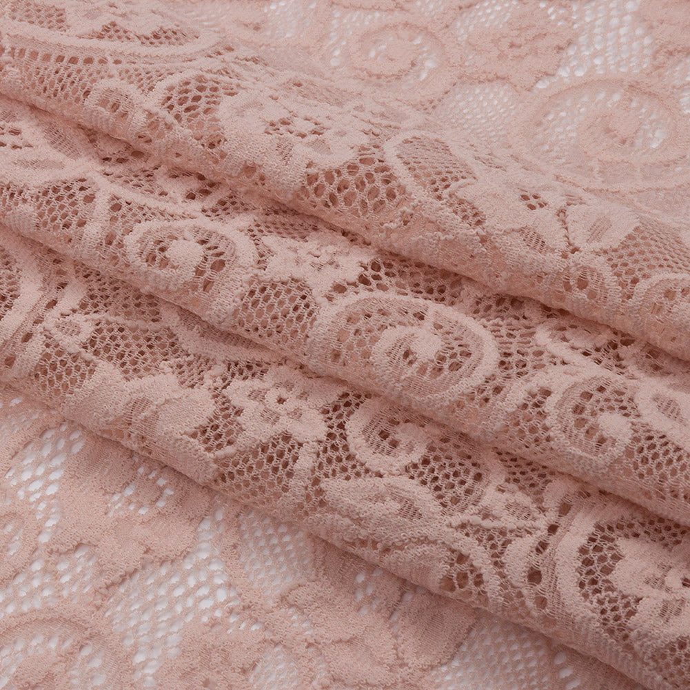 Blush Floral Scrolls Stretch Lace Trim with Scalloped Edges - 6.25" Folded Blush Floral Scrolls Stretch Lace Trim with Scalloped Edges - 6.25" Folded