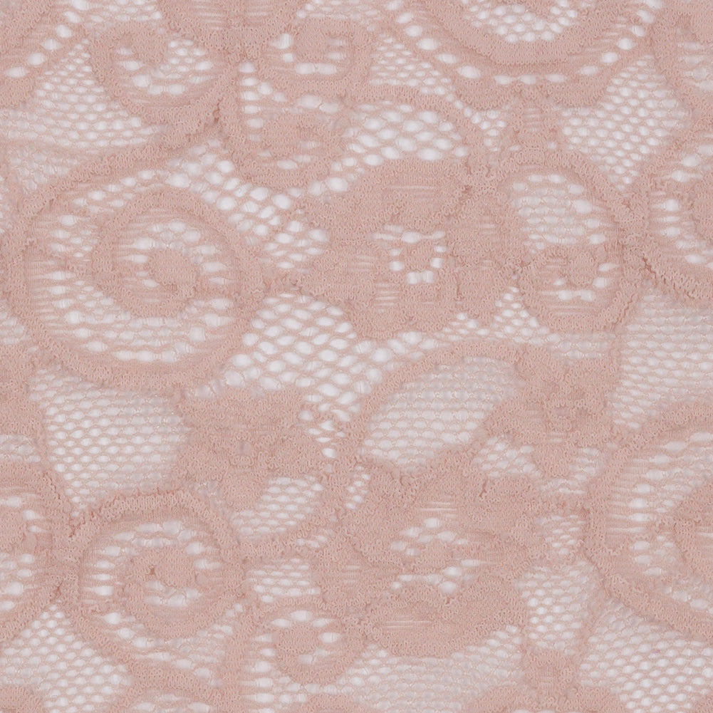 Blush Floral Scrolls Stretch Lace Trim with Scalloped Edges - 6.25" Detail Blush Floral Scrolls Stretch Lace Trim with Scalloped Edges - 6.25" Detail
