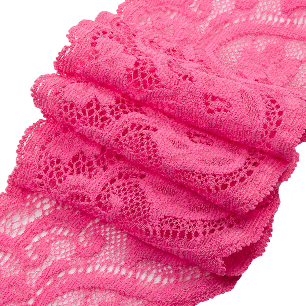 Petal Pink Floral Waves Stretch Lace Trim with Scalloped Edges - 2.875" Folded Petal Pink Floral Waves Stretch Lace Trim with Scalloped Edges - 2.875" Folded