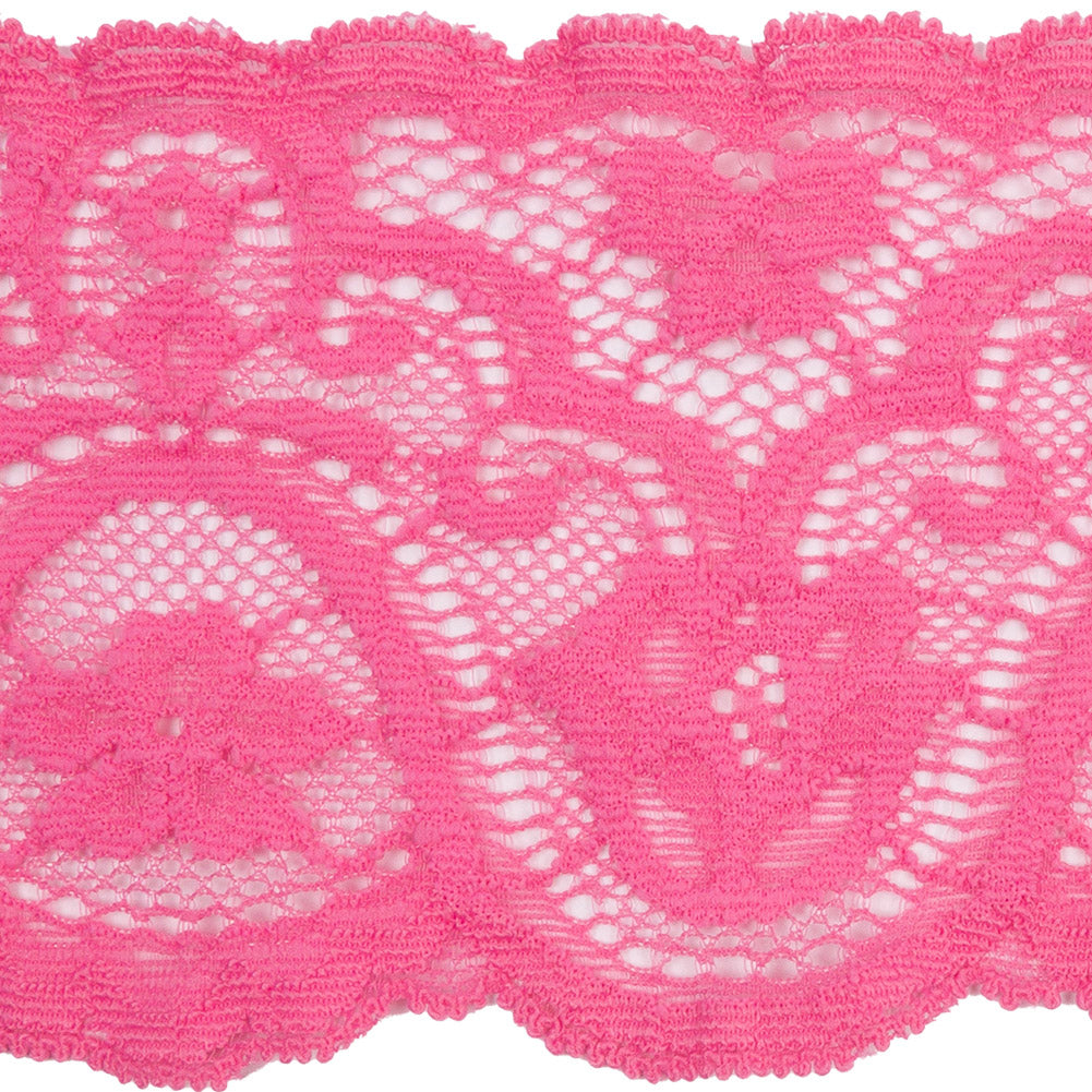 Petal Pink Floral Waves Stretch Lace Trim with Scalloped Edges - 2.875" Detail Petal Pink Floral Waves Stretch Lace Trim with Scalloped Edges - 2.875" Detail