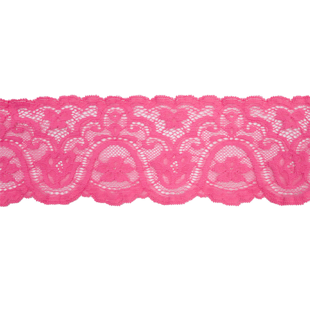 Petal Pink Floral Waves Stretch Lace Trim with Scalloped Edges - 2.875" Petal Pink Floral Waves Stretch Lace Trim with Scalloped Edges - 2.875"