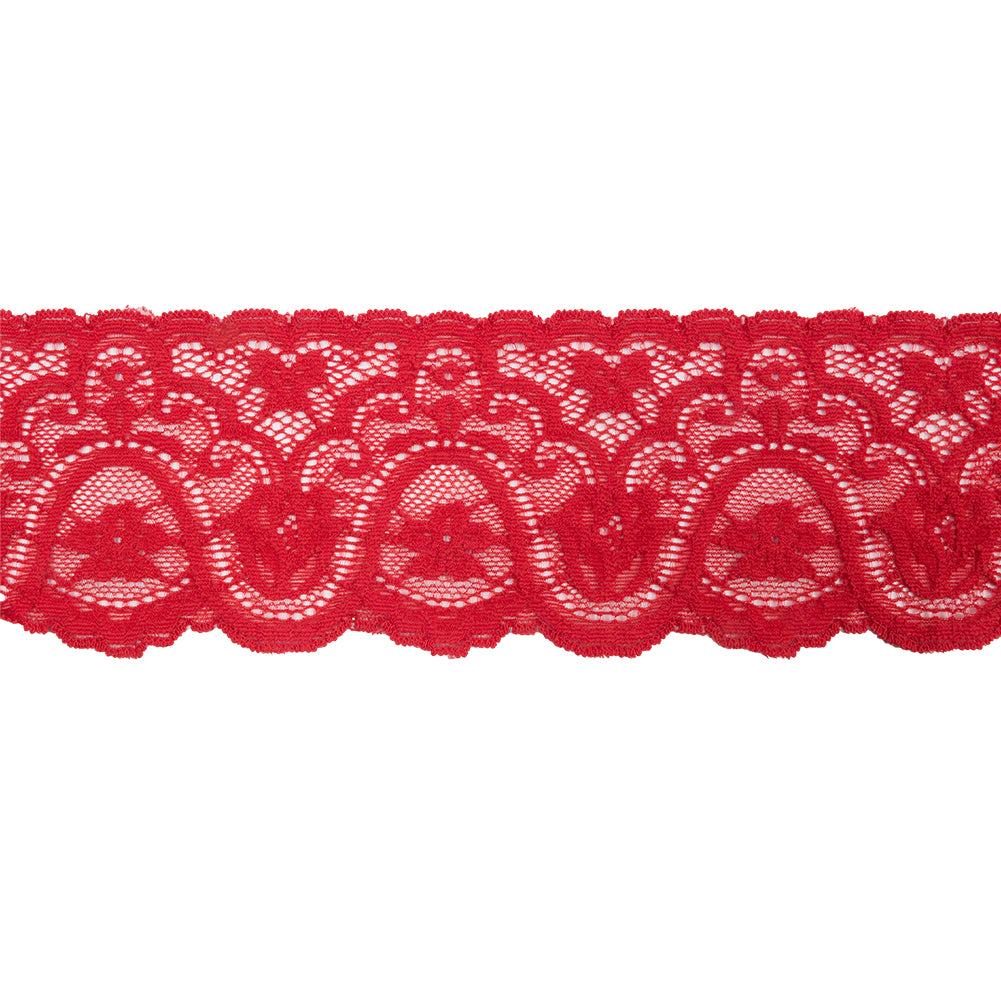 Scarlet Floral Waves Stretch Lace Trim with Scalloped Edges - 2.875" Scarlet Floral Waves Stretch Lace Trim with Scalloped Edges - 2.875"